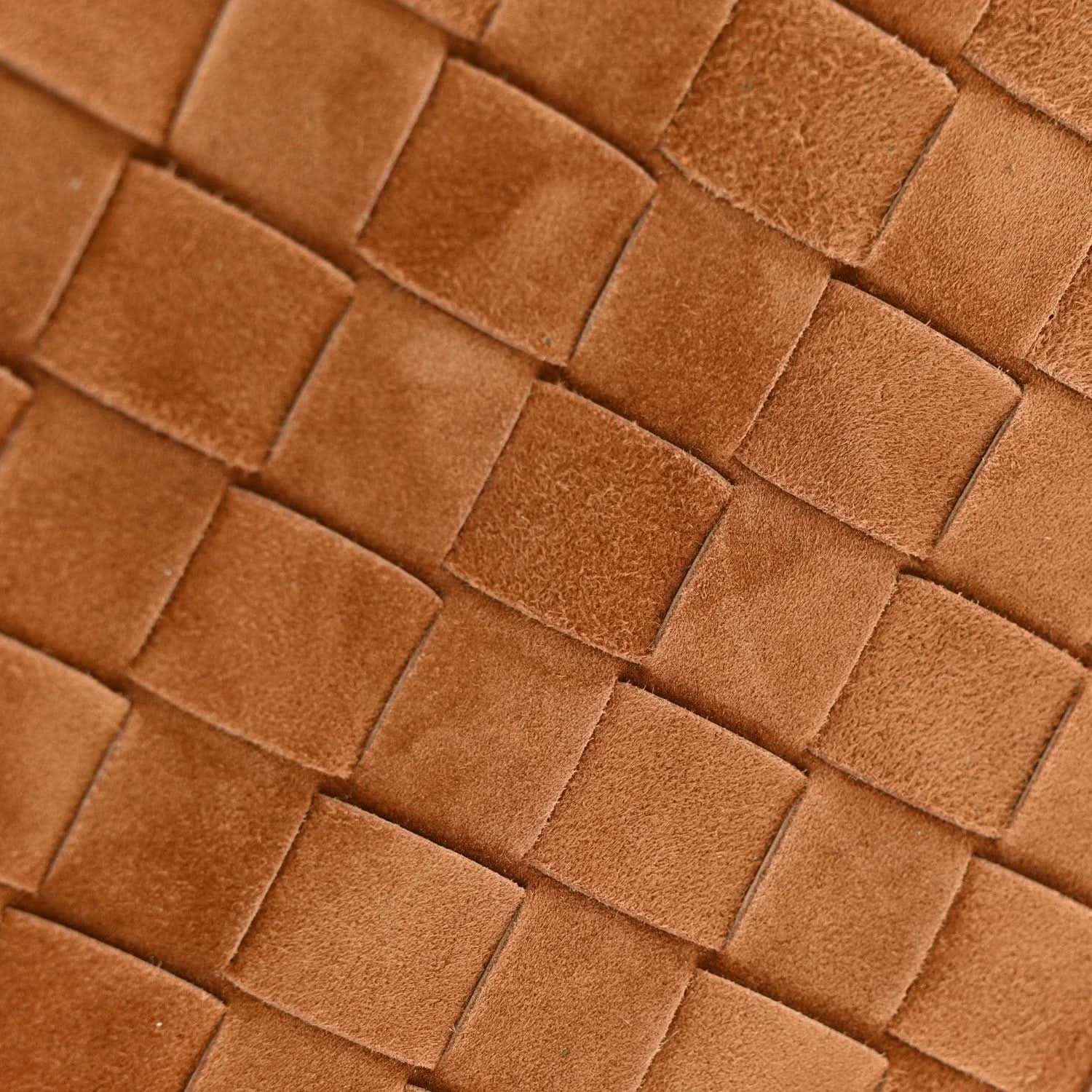 Amber suede intrecciato weave panel with interlaced diamond pattern detail