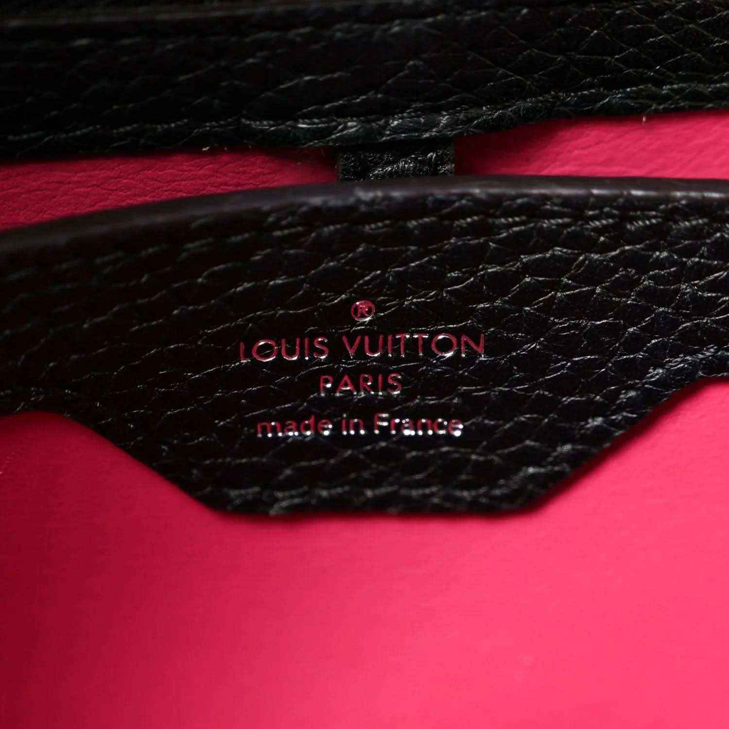 Louis Vuitton Capucines BB leather interior label reading Louis Vuitton Paris made in France