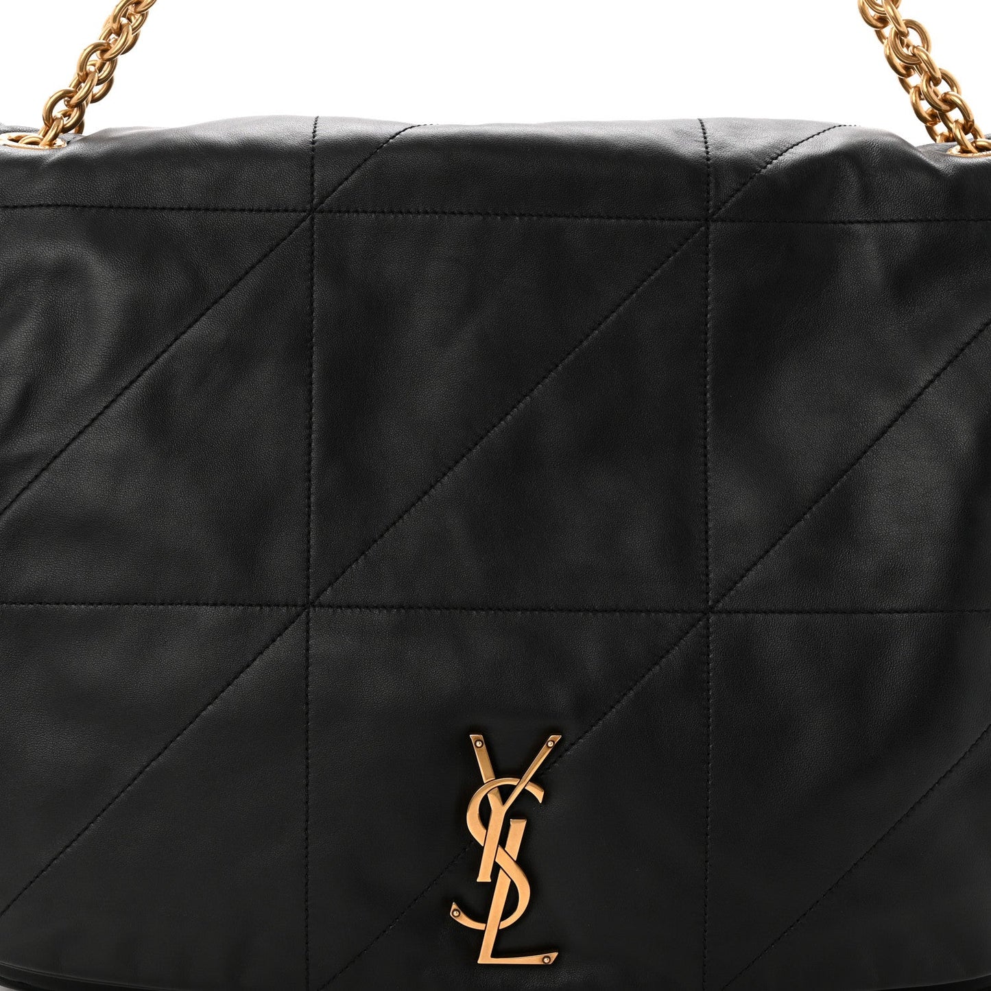Black quilted lambskin bag back panel with gold YSL monogram emblem