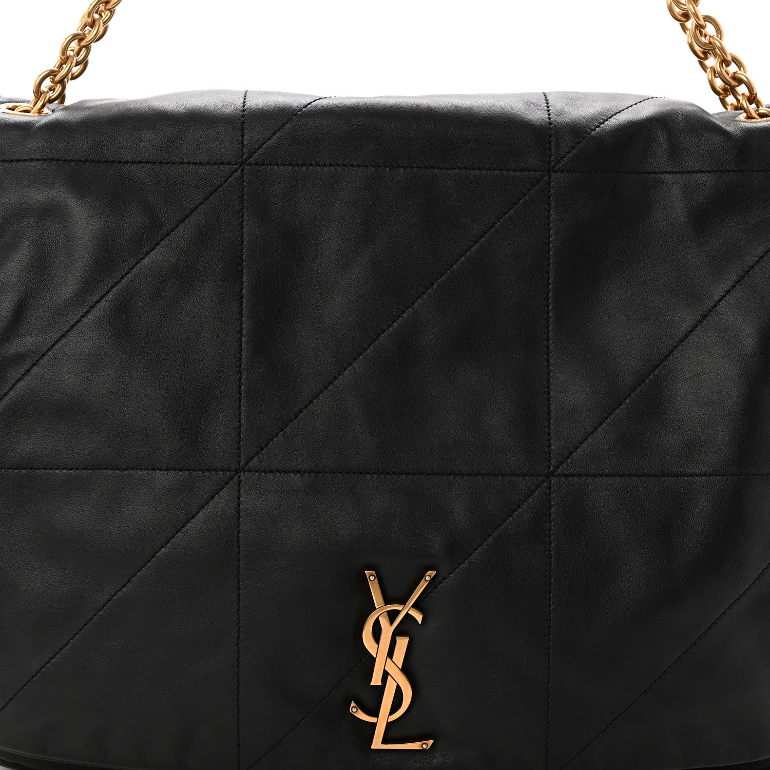 Black quilted lambskin bag back panel with gold YSL monogram emblem