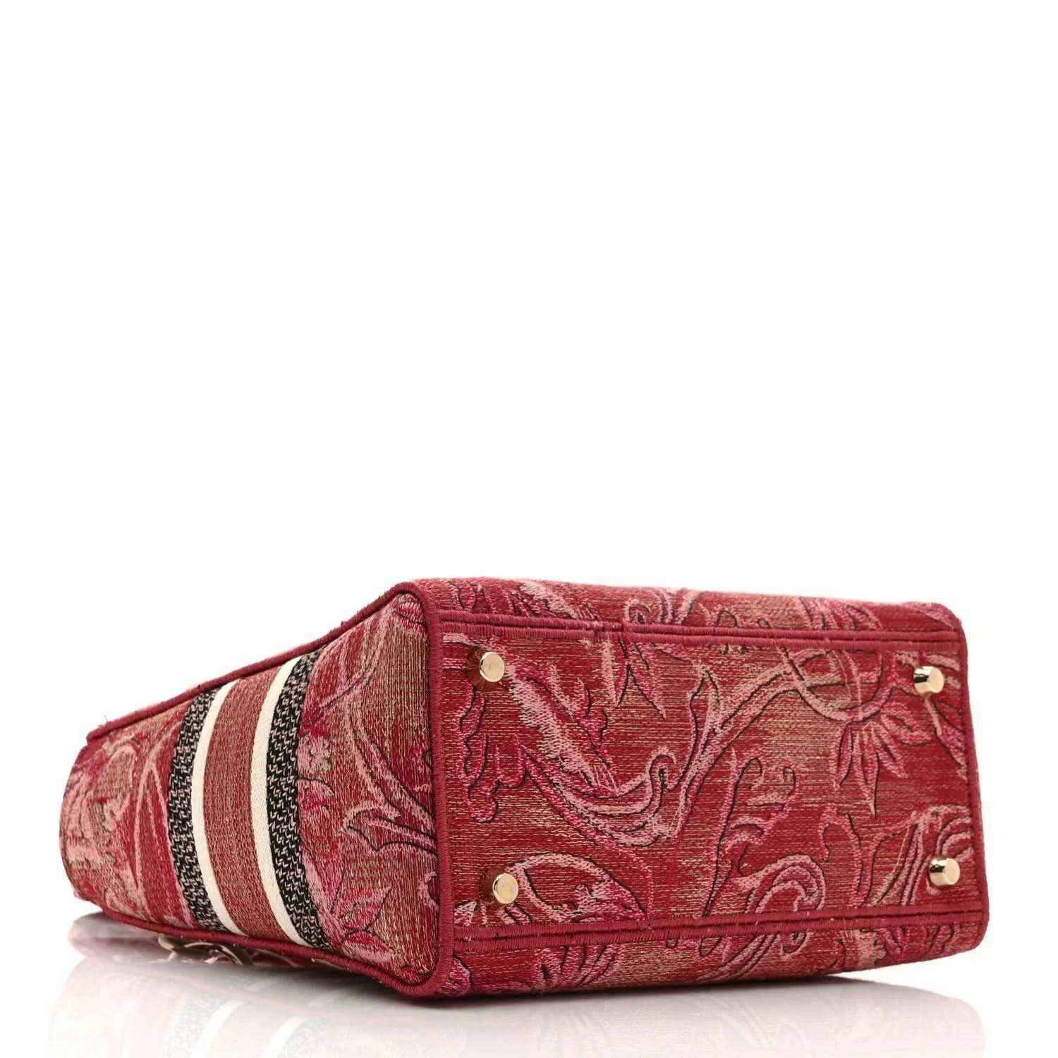 Pink embroidered canvas handbag with logo stripe band and gold snap details