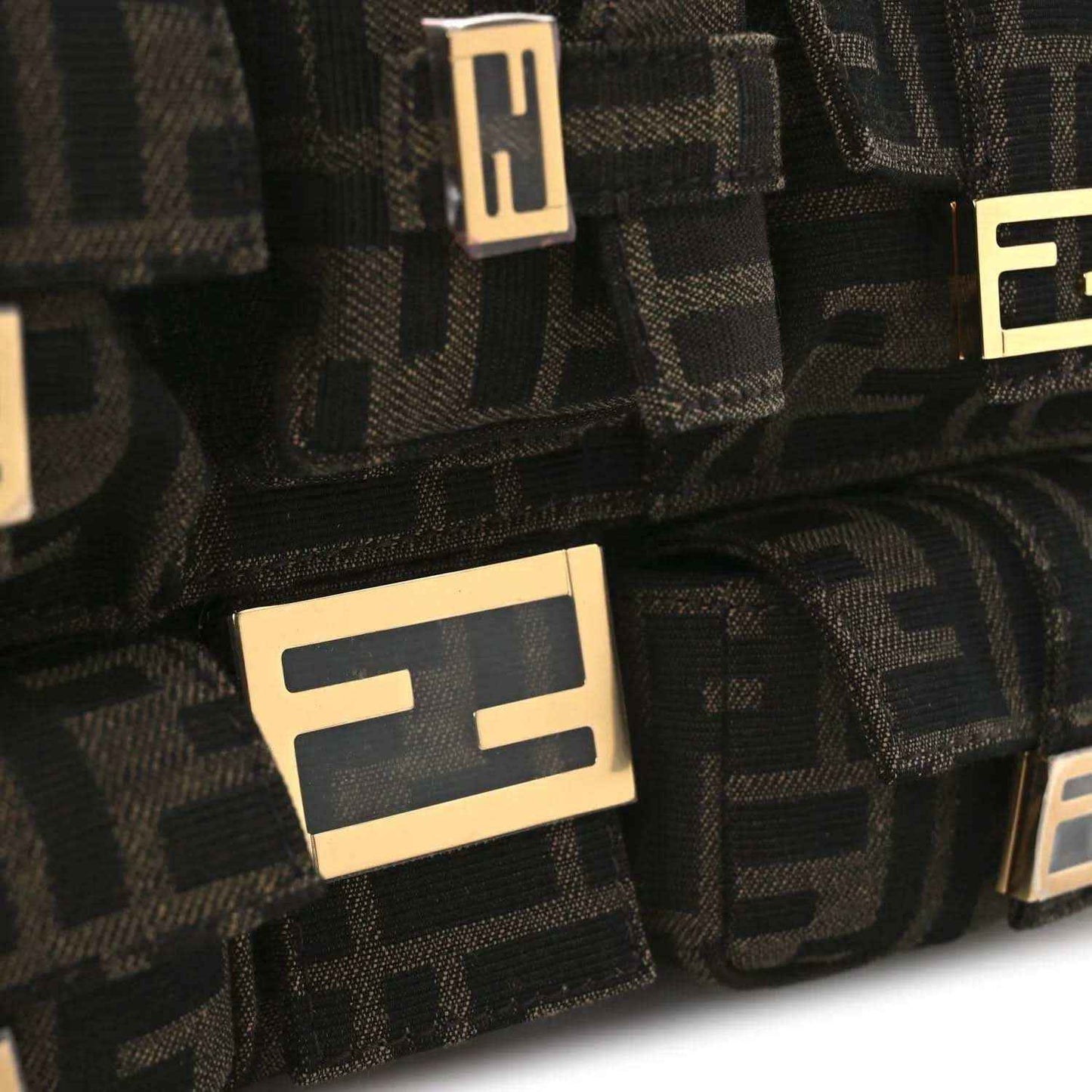 Fendi FF jacquard baguette bag with gold-tone hardware, dark brown patterned panels