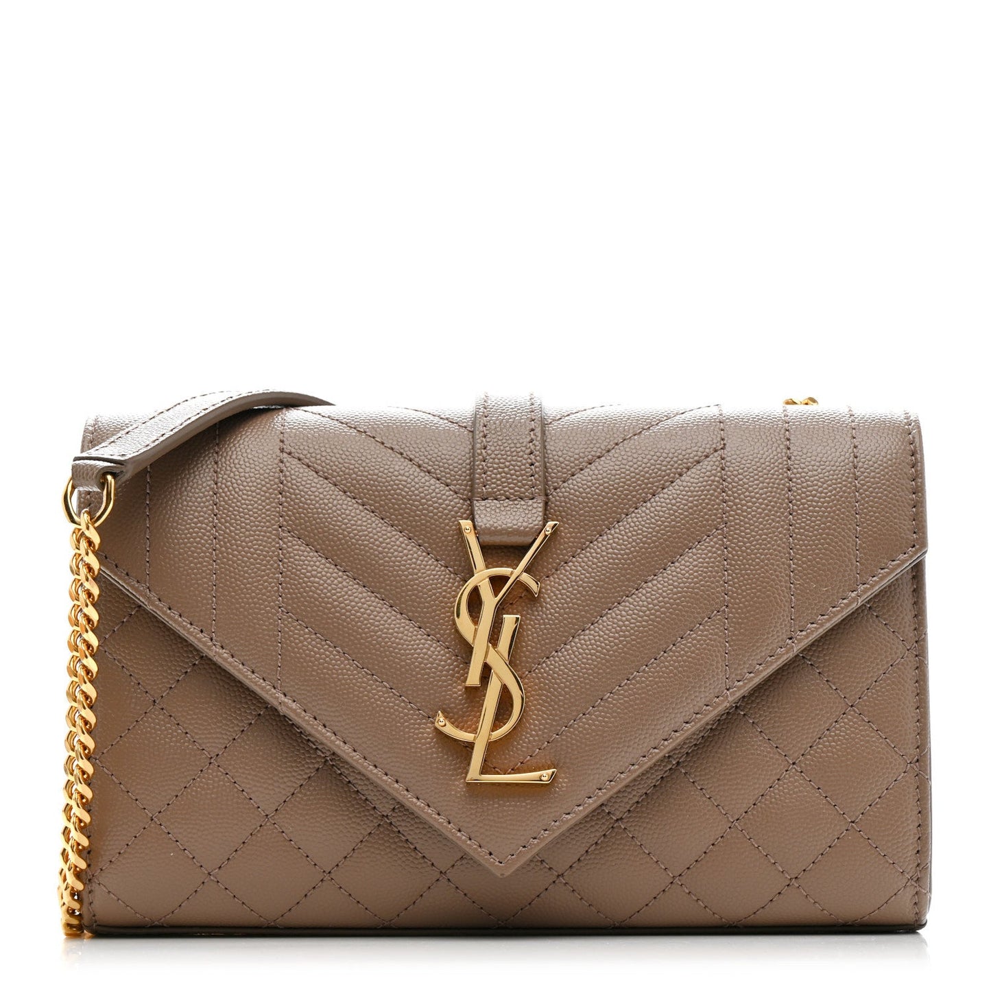 Dark beige quilted Saint Laurent monogram satchel with YSL clasp and chain strap