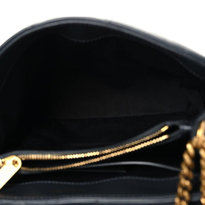 Saint Laurent satchel interior lining with gold chain strap and zipper opening, dark blue