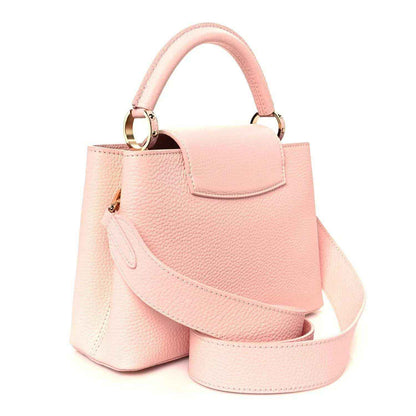 Louis Vuitton Capucines BB shoulder bag in rose pebbled leather with flap and adjustable strap