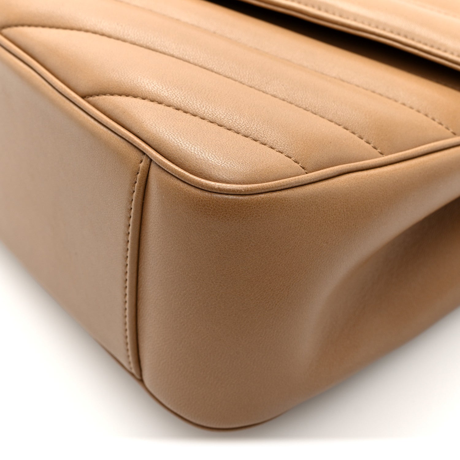 Large Loulou bag in natural tan chevron quilted lambskin leather, curved side edge