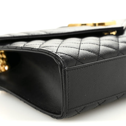 Black quilted leather satchel corner with smooth leather trim