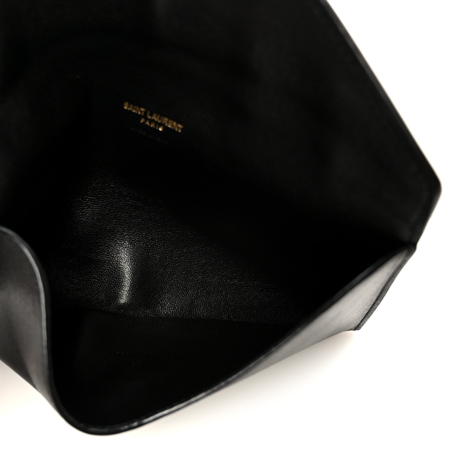 Black leather bag interior pocket with seam details