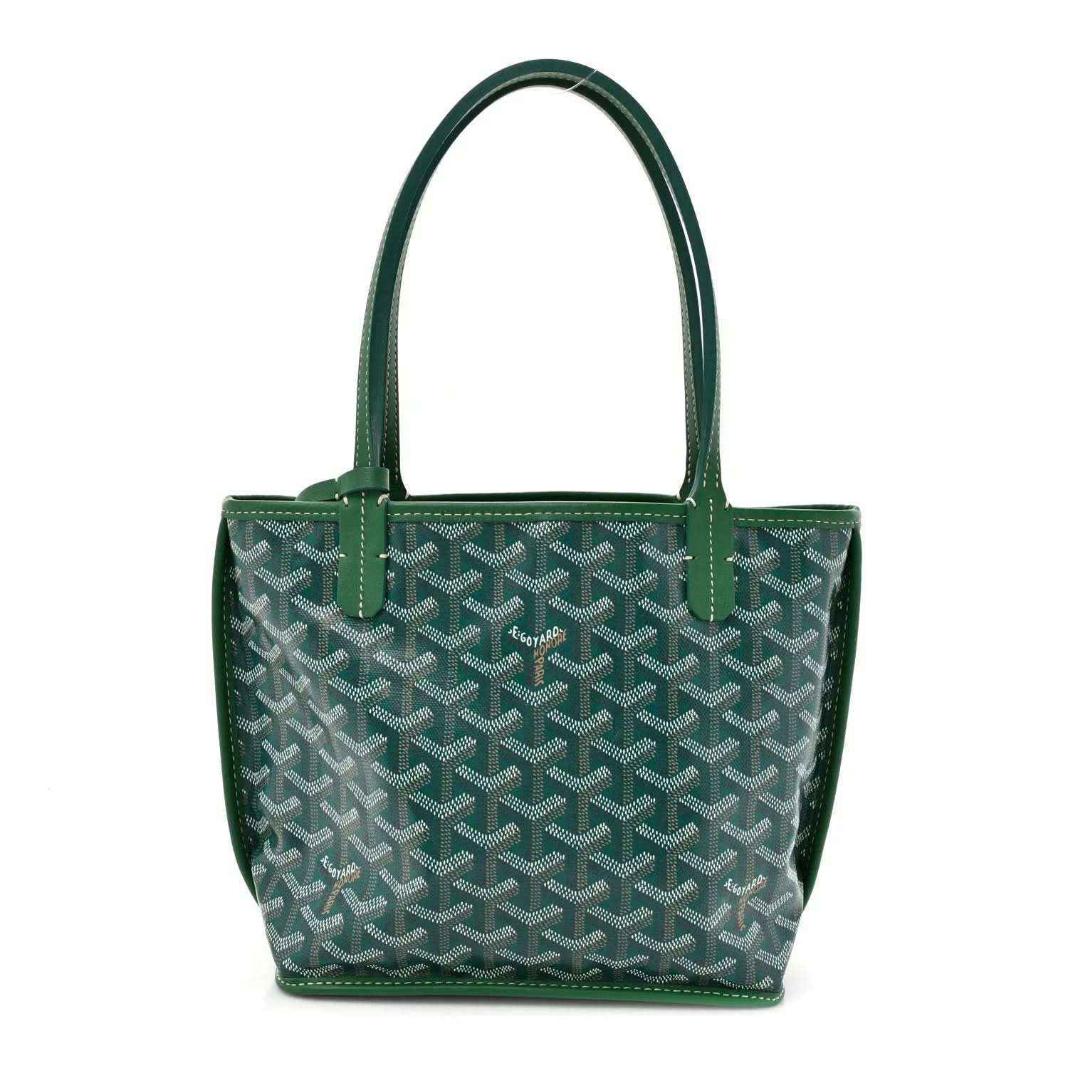Green reversible mini tote bag in coated canvas with Goyard patterned print and top handles