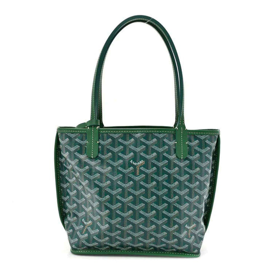 Green reversible mini tote bag in coated canvas with Goyard patterned print and top handles