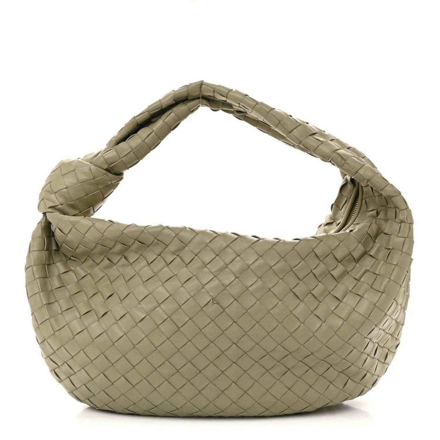 Small woven lambskin leather hobo bag with top handle, travertine light taupe