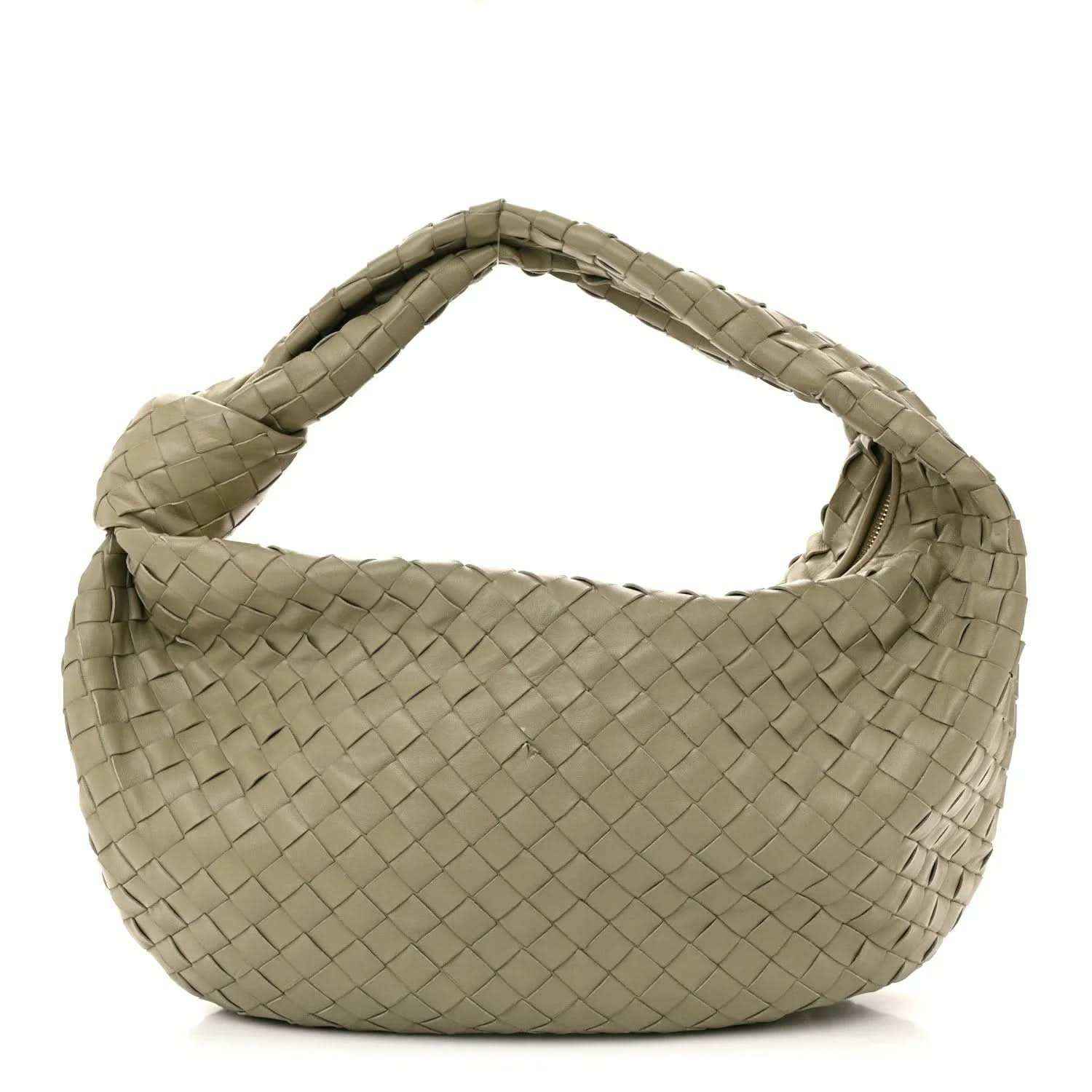 Small woven lambskin leather hobo bag with top handle, travertine light taupe
