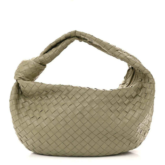 Small woven lambskin leather hobo bag with top handle, travertine light taupe