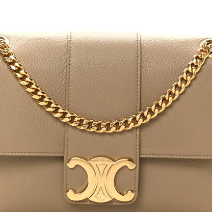 Celine tan Victoire medium bag front clasp with gold chain and center logo plaque