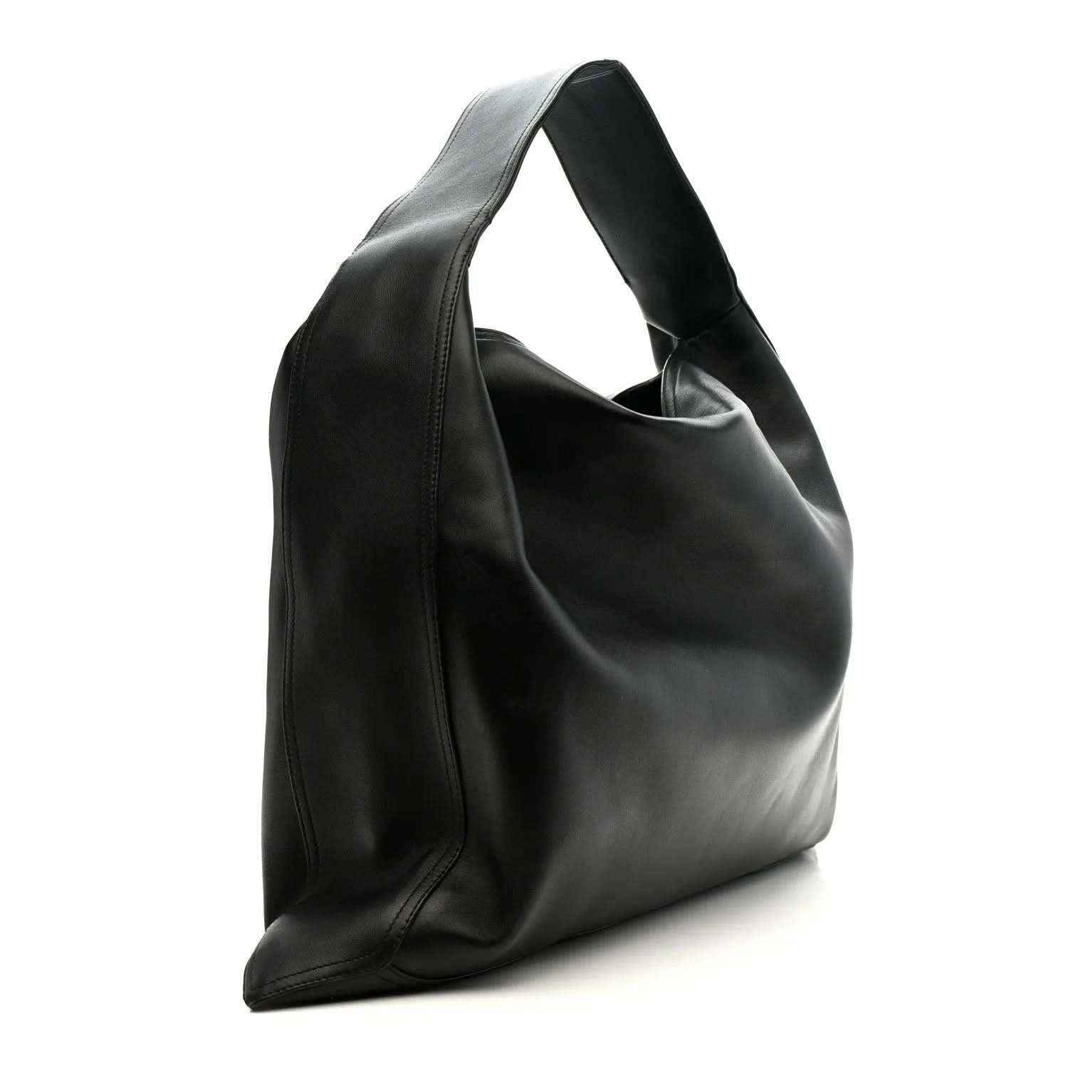 Bottega Veneta Large Hop bag, silky black calfskin, side profile with curved handle