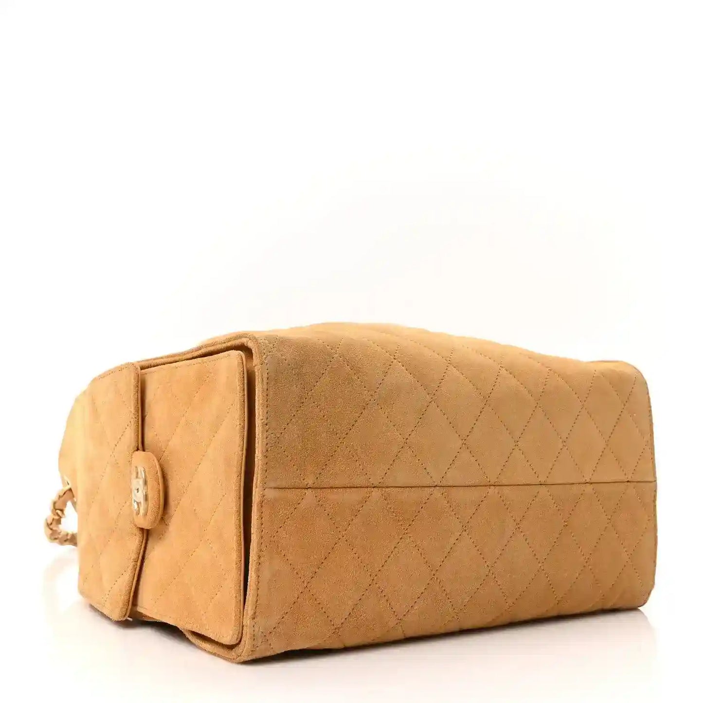 Chanel suede quilted medium handbag in classic beige with contrast side panel
