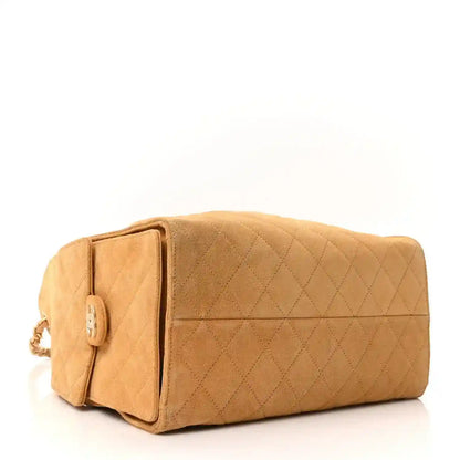 Chanel suede quilted medium handbag in classic beige with contrast side panel