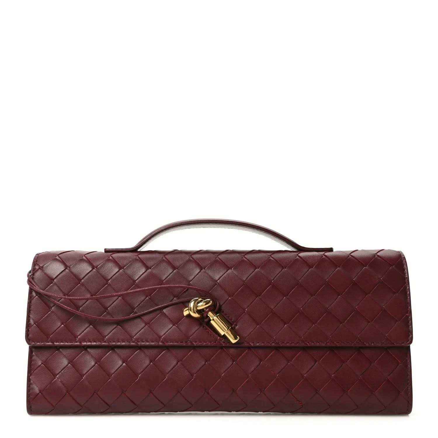 Bottega Veneta Nappa intrecciato long clutch with top handle, barolo, gold clasp