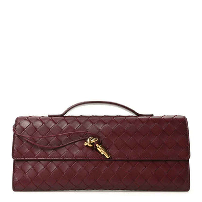 Bottega Veneta Nappa intrecciato long clutch with top handle, barolo, gold clasp
