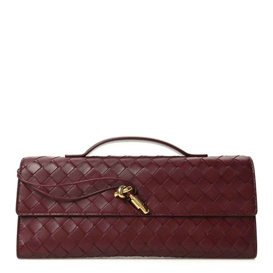 Bottega Veneta Nappa intrecciato long clutch with top handle, barolo, gold clasp