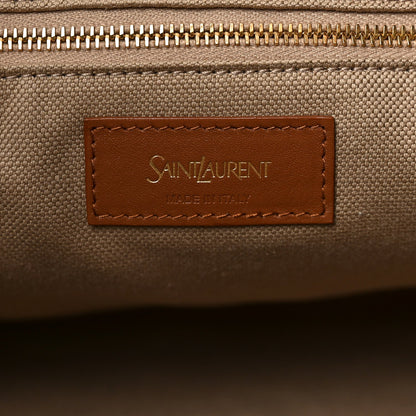 Beige canvas zip area with Saint Laurent logo leather patch