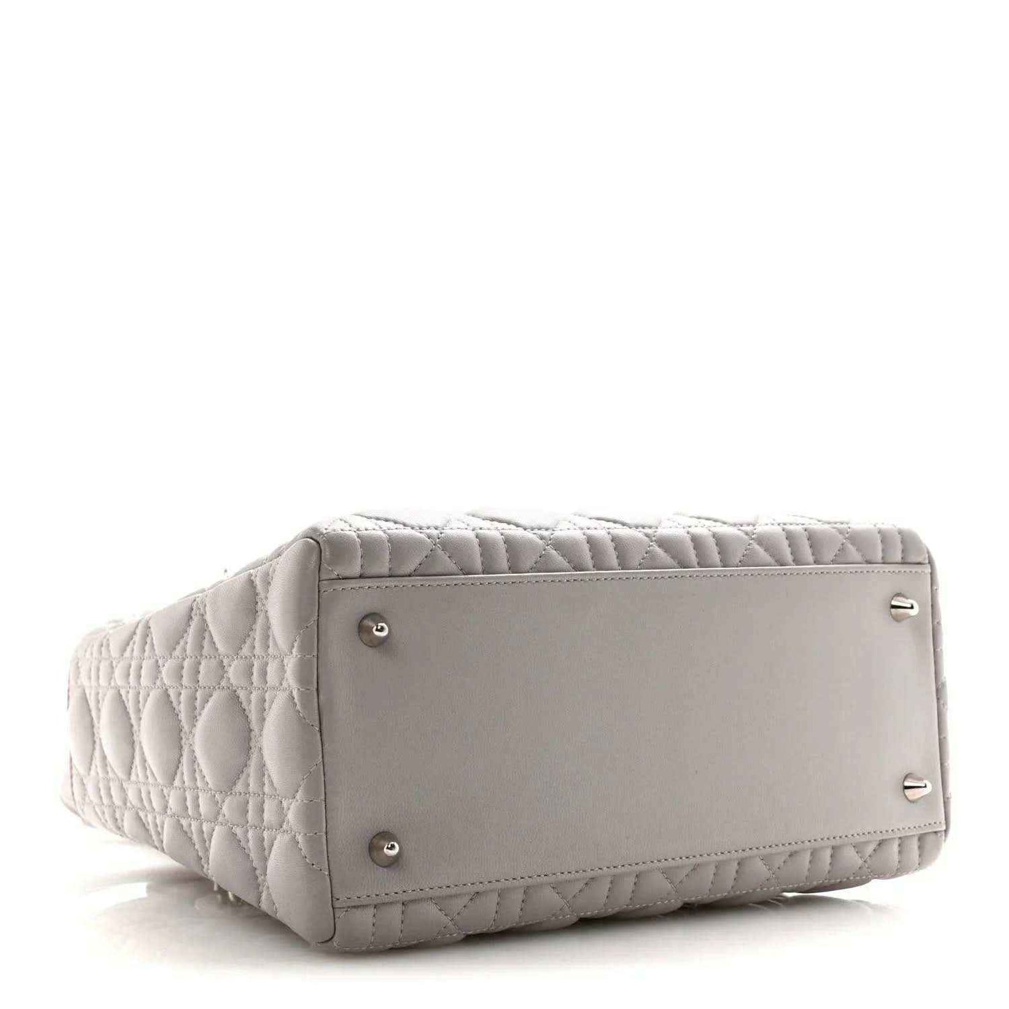 Grey quilted Lady Dior medium handbag base with front flap and silver tone hardware