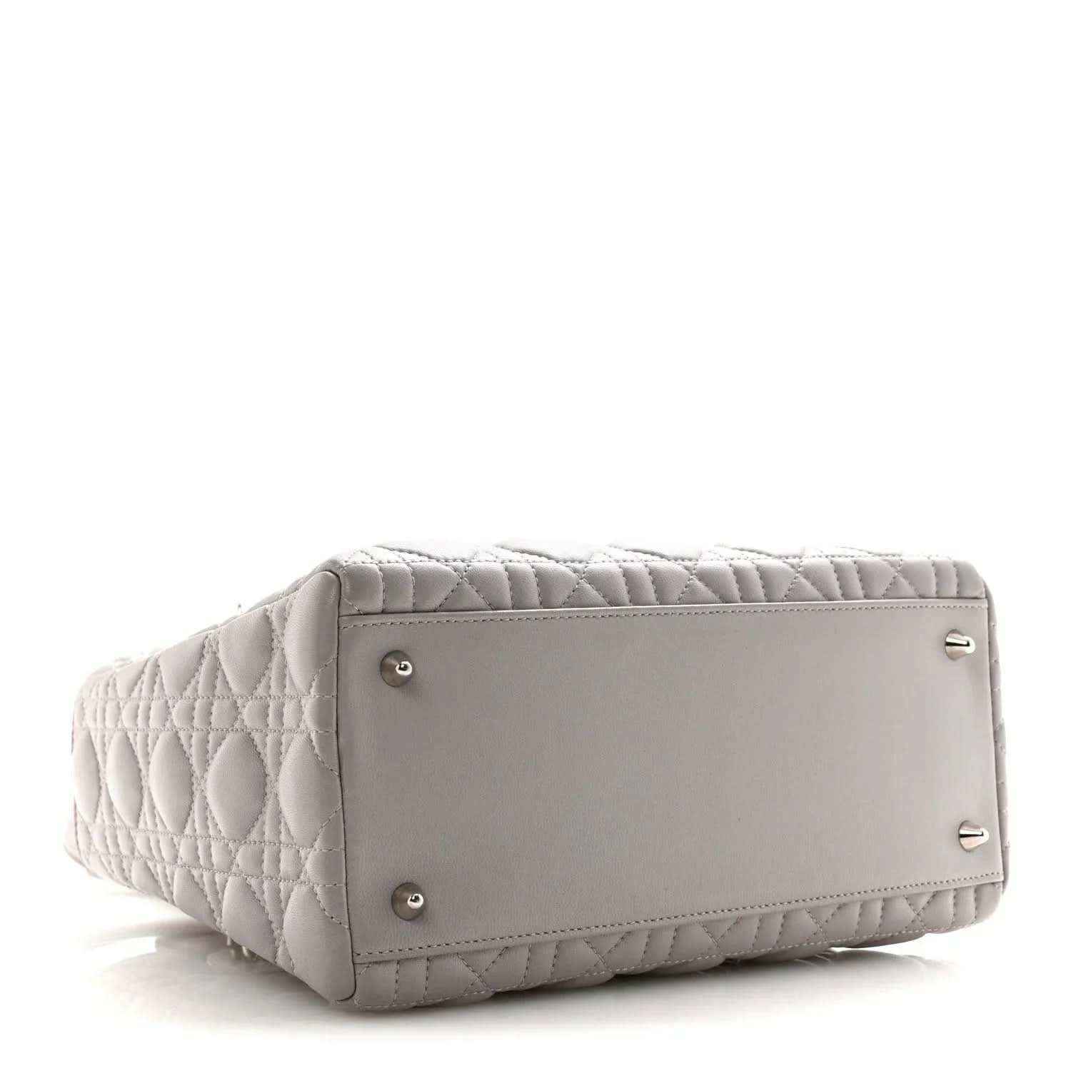 Grey quilted Lady Dior medium handbag base with front flap and silver tone hardware