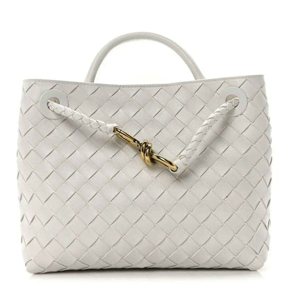 Bottega Veneta Small Andiamo woven nappa leather shoulder bag, white with gold clasp
