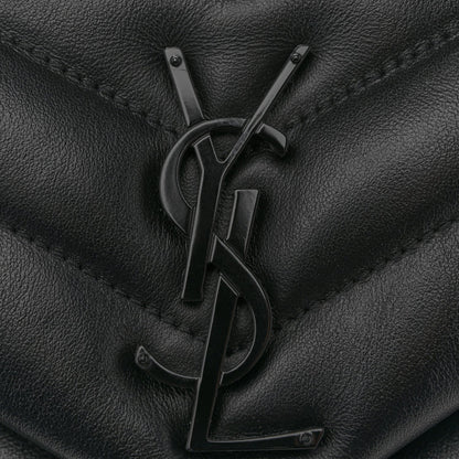 Small chevron quilted calfskin chain satchel with YSL monogram, black leather