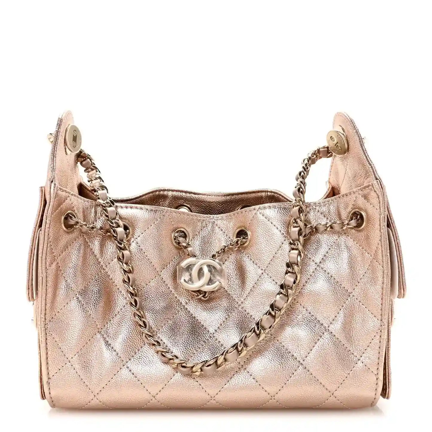 Chanel metallic quilted mini 25 handbag, copper, chain strap, top handles