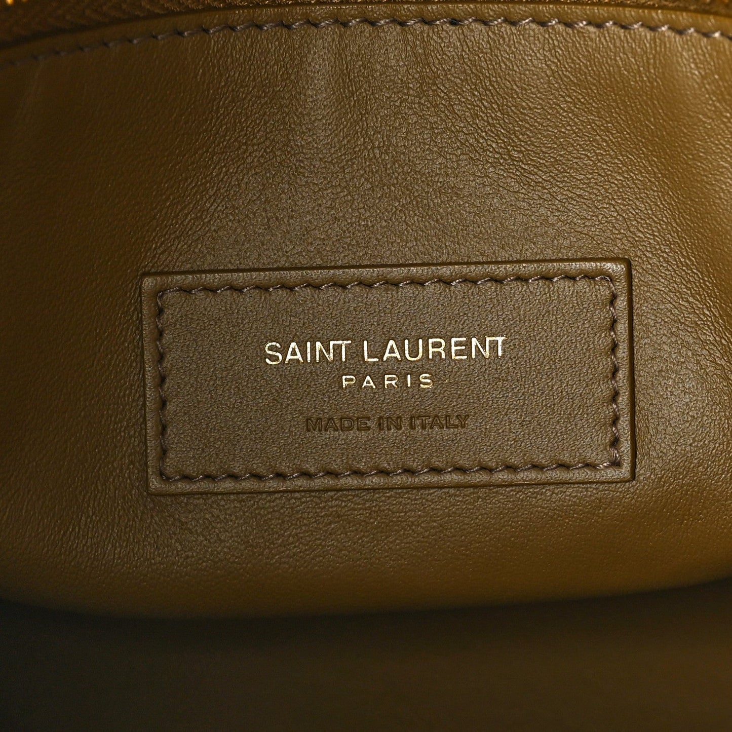 Saint Laurent dark pistachio hobo bag with embossed lizard texture and logo patch