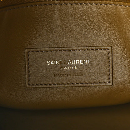Saint Laurent dark pistachio hobo bag with embossed lizard texture and logo patch