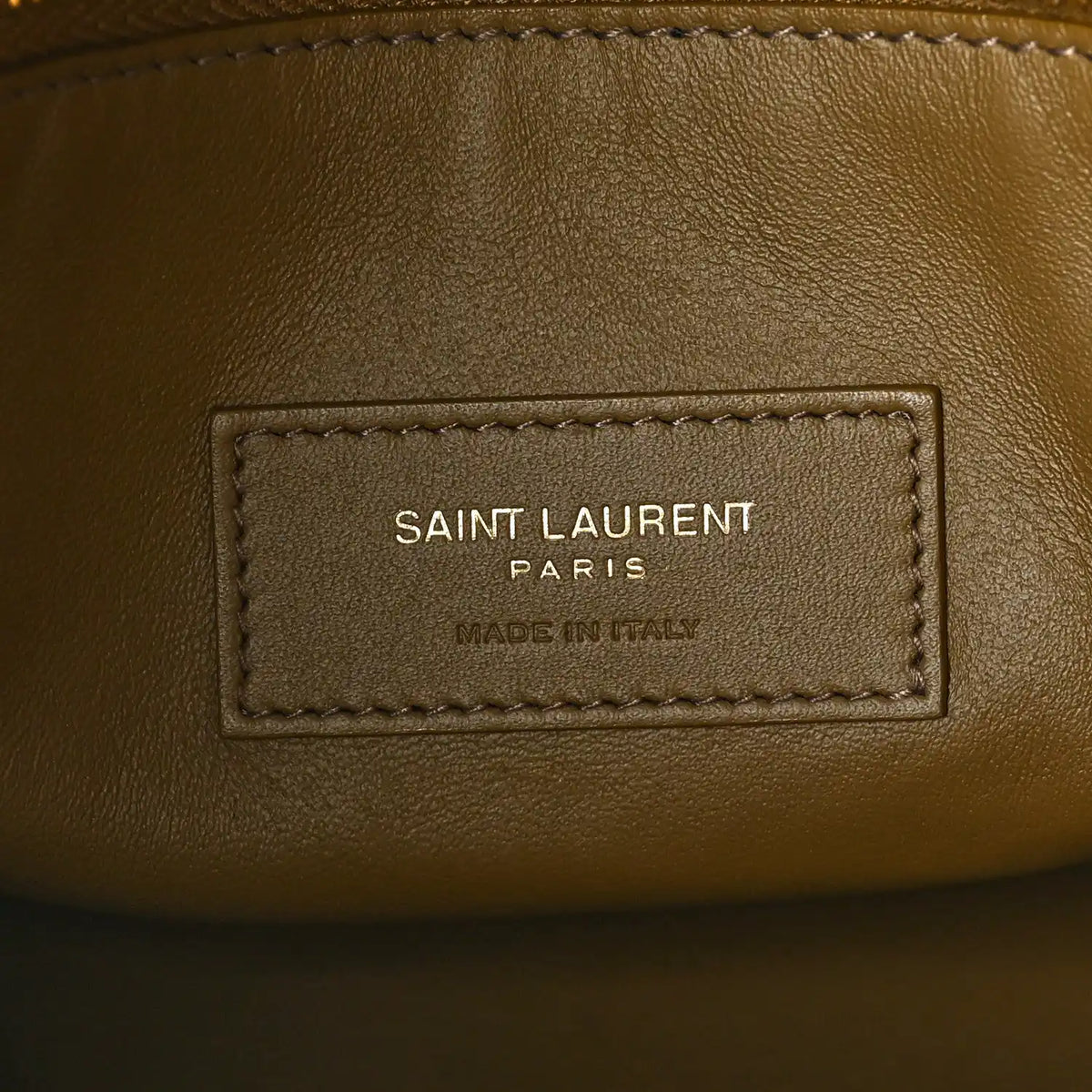 Saint Laurent dark pistachio hobo bag with embossed lizard texture and logo patch