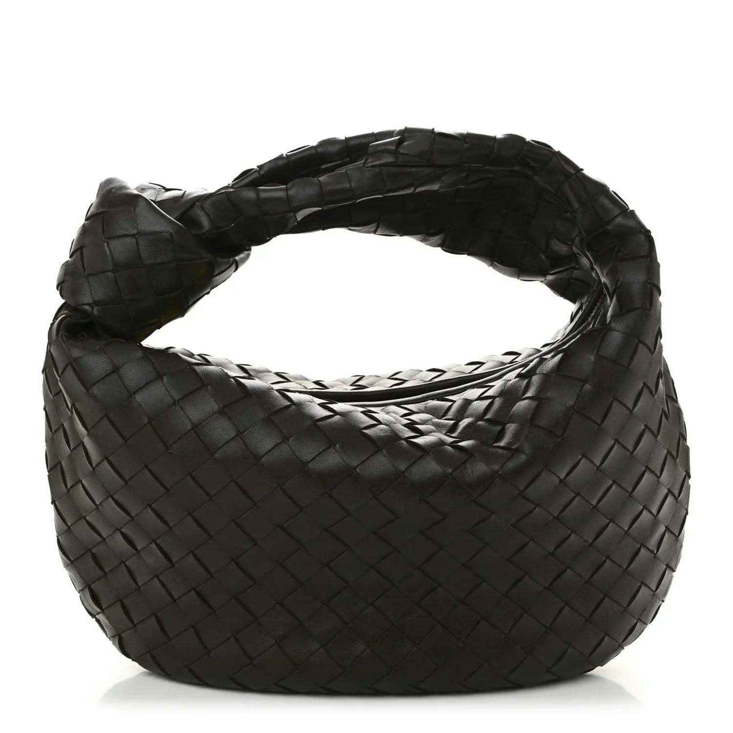 Intrecciato hobo bag in dark brown, woven leather with top handle and open top