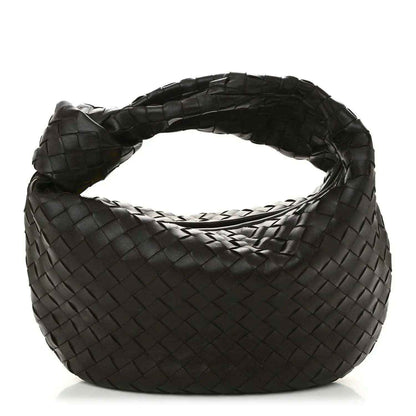 Intrecciato hobo bag in dark brown, woven leather with top handle and open top