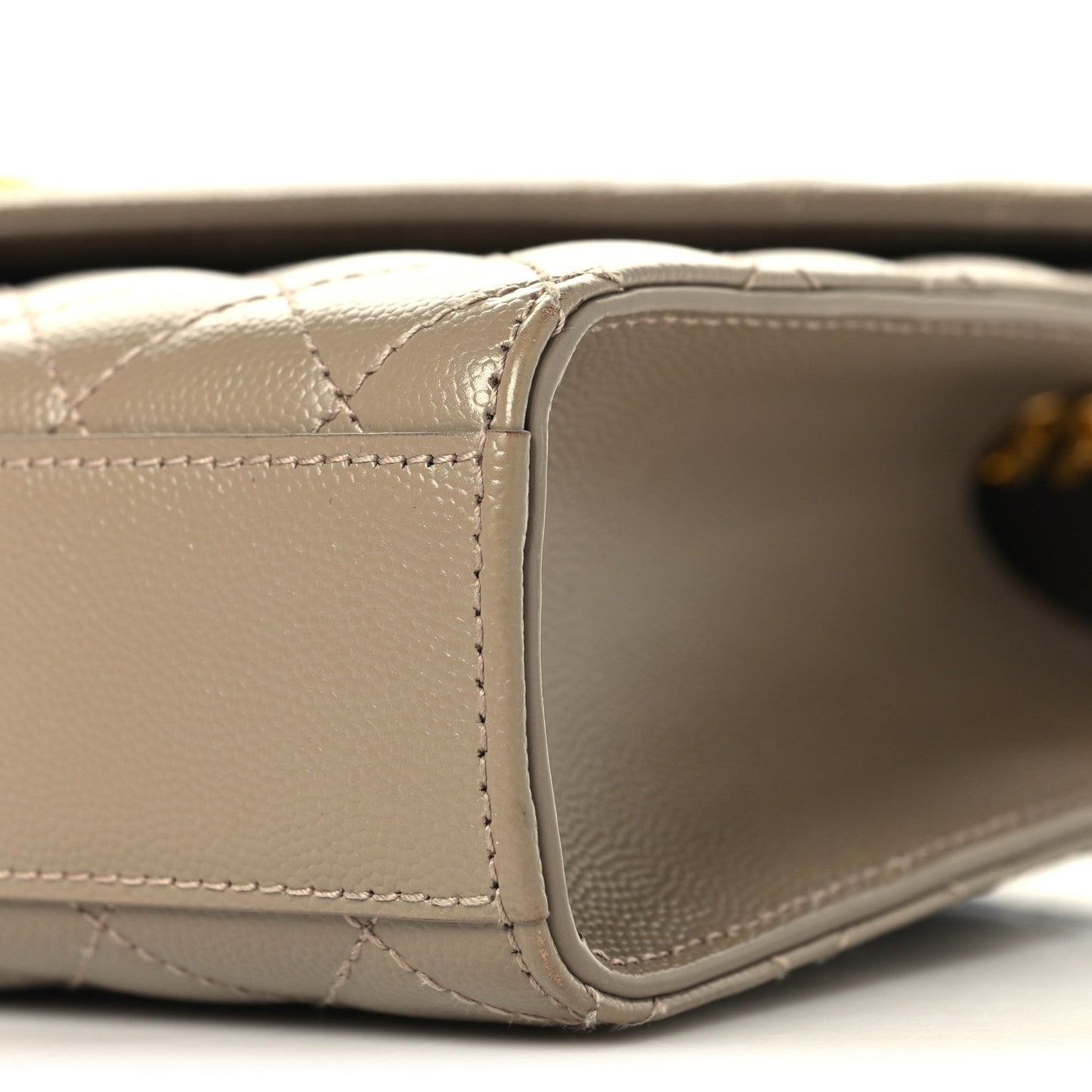 Dusty grey satchel edge with curved corner and stitched quilting