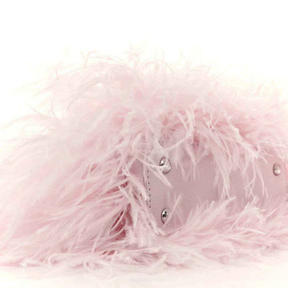 Pink ostrich-feather top handle mini bag with front snap closure