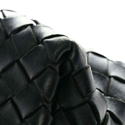 Black intrecciato nappa leather shoulder bag close-up of woven pattern panels
