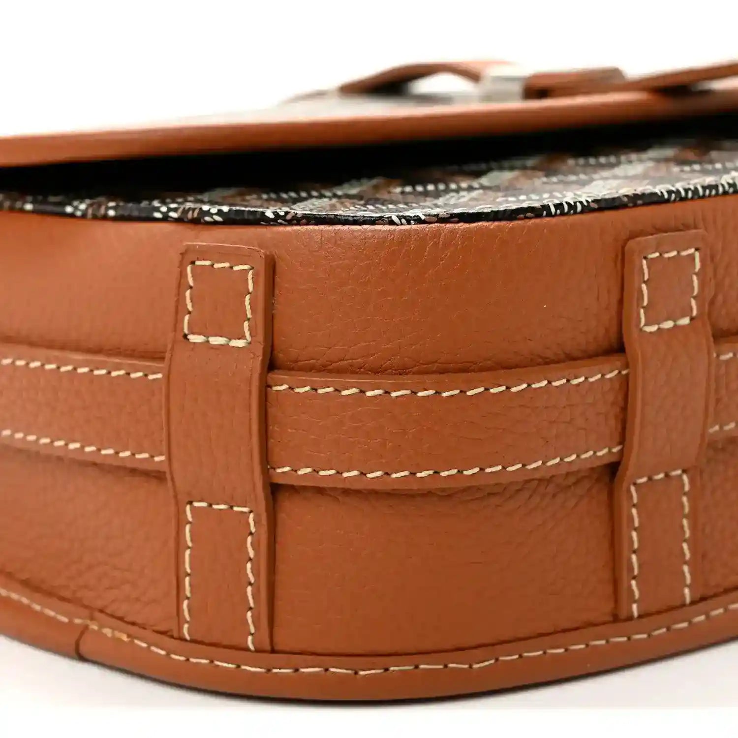 Belvedere II PM messenger bag interior pocket detail in brown leather with stitching