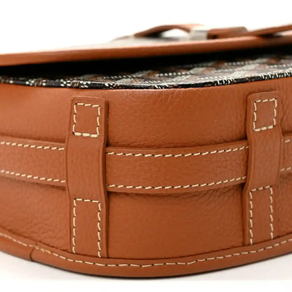 Belvedere II PM messenger bag interior pocket detail in brown leather with stitching