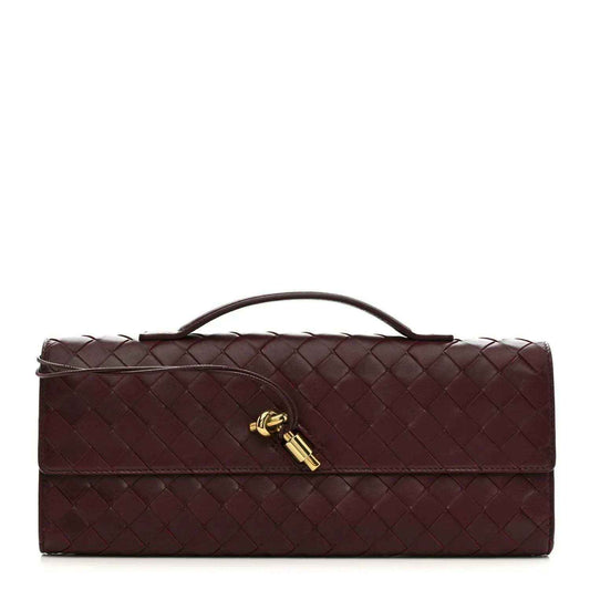 Bottega Veneta intrecciato nappa top-handle clutch in dark burgundy with gold clasp
