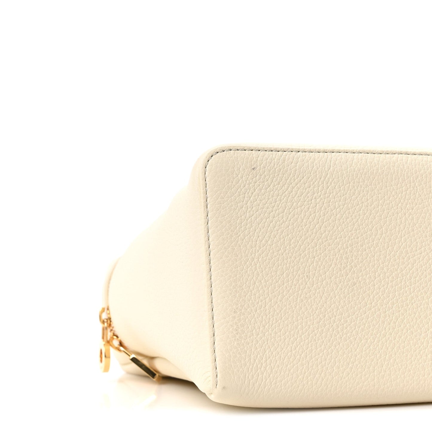 White lambskin bag corner with gold-tone zipper pull