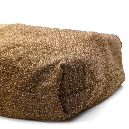 Saint Laurent hobo bag in gold-brown jacquard with geometric medallion pattern, flap detail