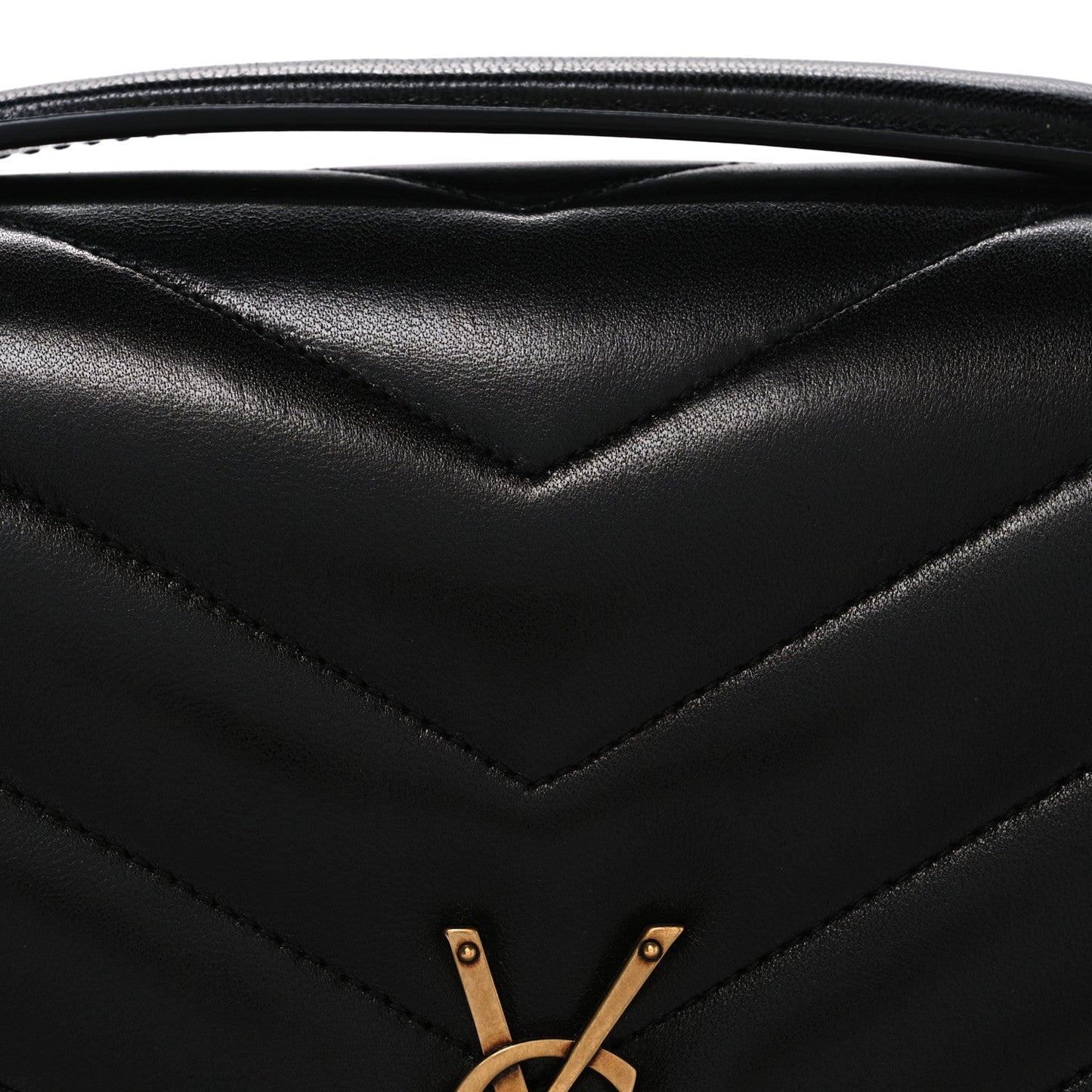 Black chevron quilted leather flap with gold YSL clasp detail