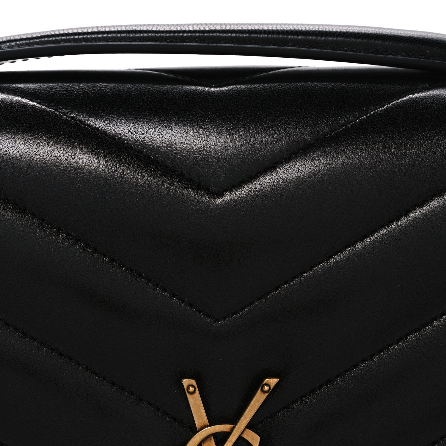 Black chevron quilted leather flap with gold YSL clasp detail