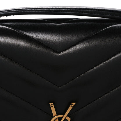 Black chevron quilted leather flap with gold YSL clasp detail