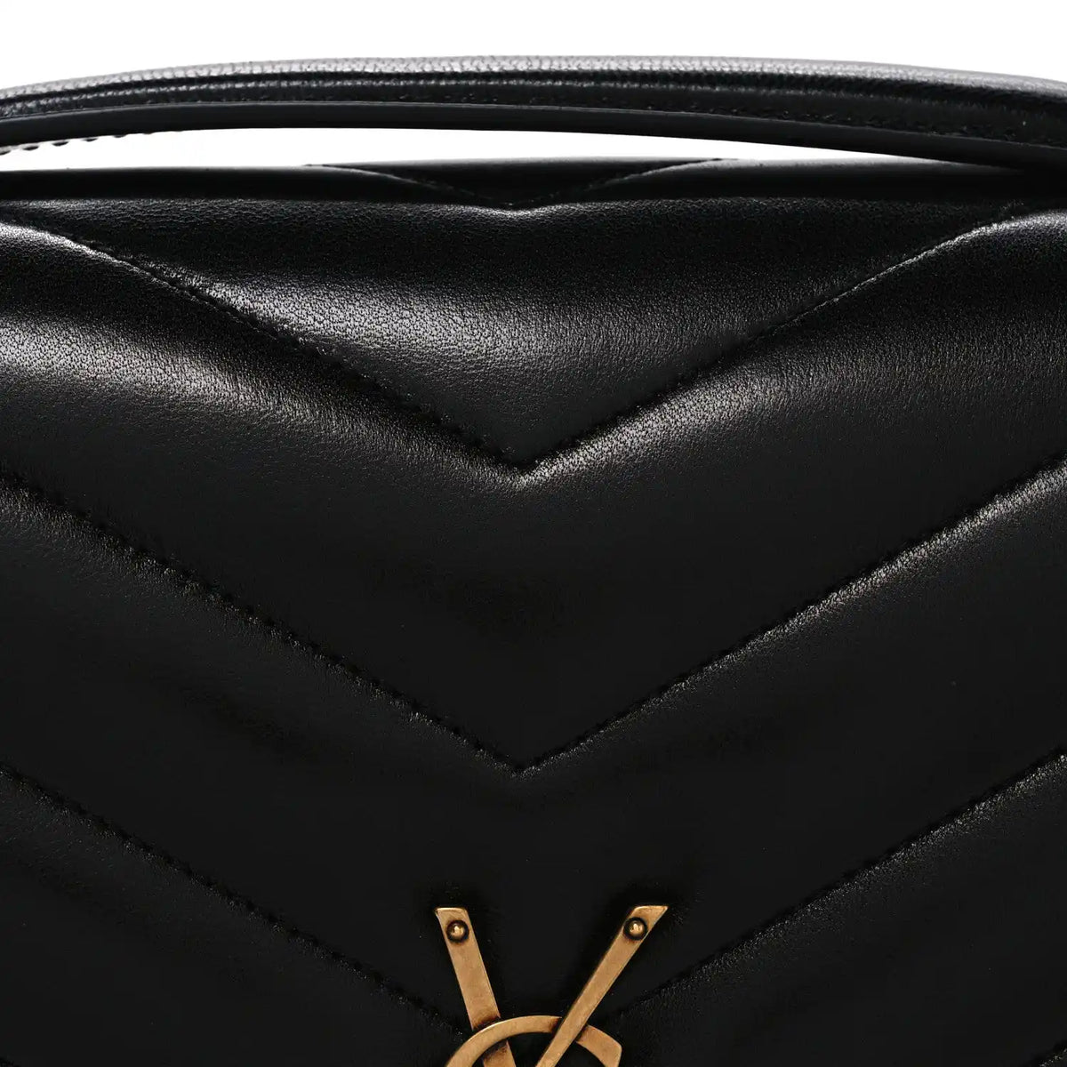 Black chevron quilted leather flap with gold YSL clasp detail