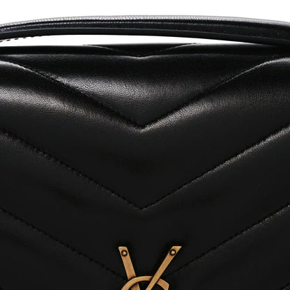 Black chevron quilted leather flap with gold YSL clasp detail