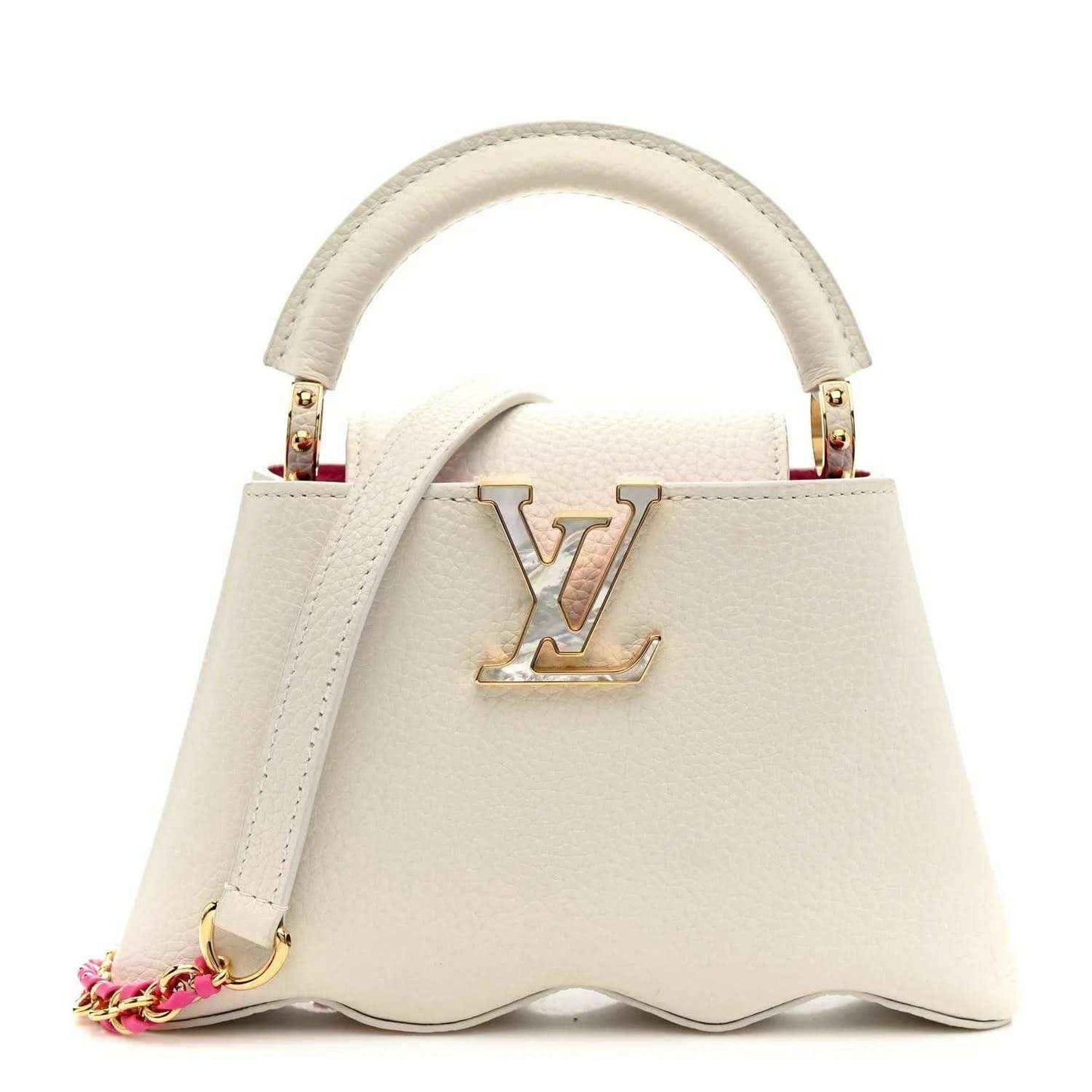 Louis Vuitton Capucines mini handbag, white, top handle and LV clasp