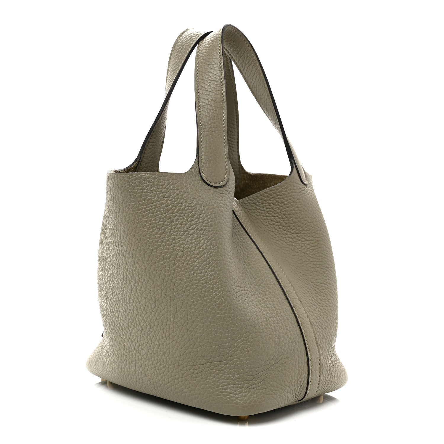 Sauge leather tote bag with curved side seam and top handle straps